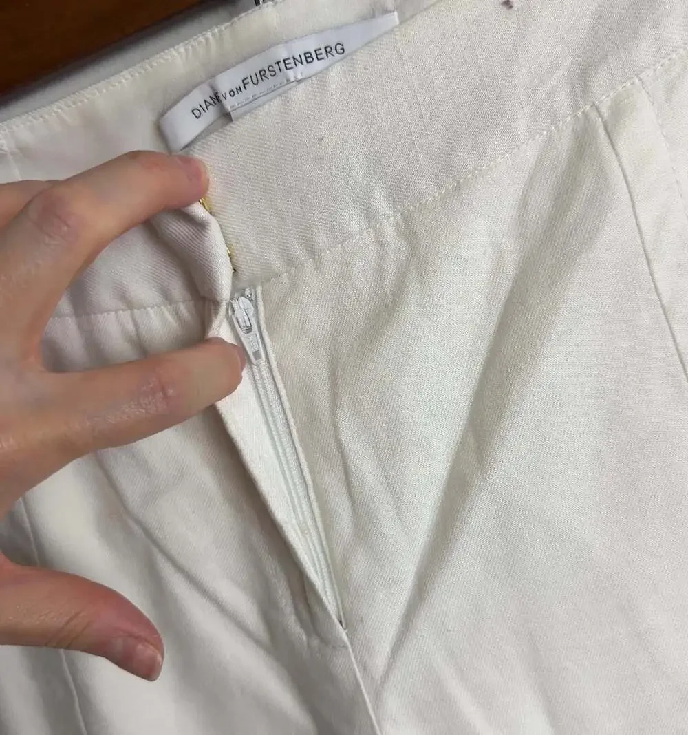 DVF Diane von Furstenberg White Carissa Linen Blend Trousers Size 12 Women’s